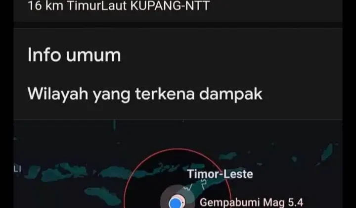 GEMPA BUMI TEKTONIK M5,4 DI KABUPATEN KUPANG, NUSA TENGGARA TIMUR, TIDAK BERPOTENSI TSUNAMI